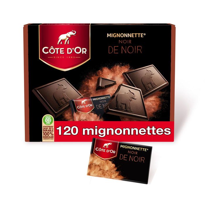 Côte d'Or - Carrés de chocolat noir - Idéal en accompagnement café - Carton de 120 Mignonnettes de 10g
