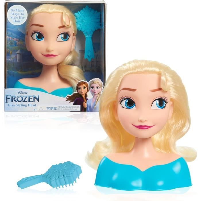 DISNEY FROZEN - Tête à coiffer Princesse Elsa - La Reine des Neiges II - Avec Brosse - 17 cm - Petit modèle