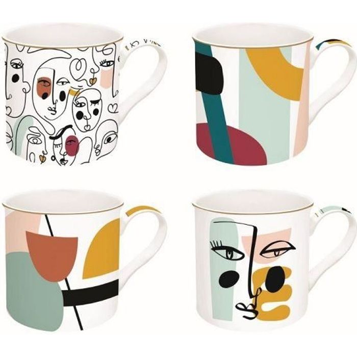 COFFRET 4 MUGS EN PORCELAINE FINE 300 ML MODERNISME - EASYLIFE
