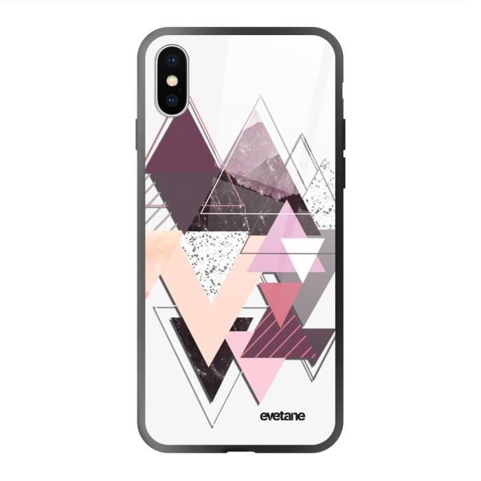 Coque en verre trempé iPhone Xs Max noir Triangles Design Ecriture Tendance et Design Evetane