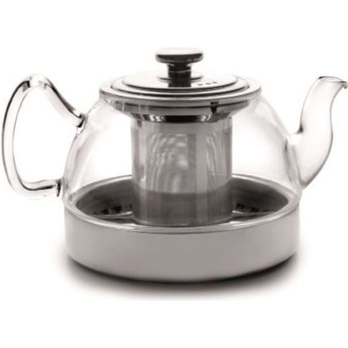THEIERE VERRE AVEC FILTRE A THE/CAFE. TOUS FEUX DONT INDUCTION - FOND INOX. CAPACITE 1,20 L