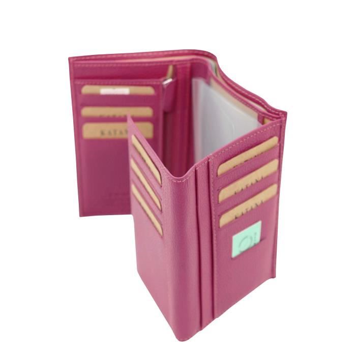 KATANA grand portefeuille en cuir grainé à 3 volets réf 953017 fuchsia (11 couleurs disponible)