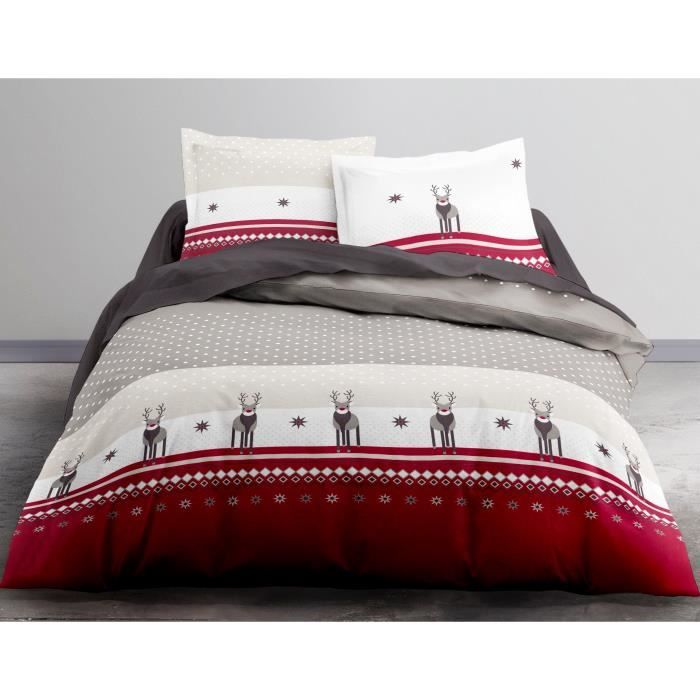 TODAY Parure de couette ANAE en coton flanelle 220x240cm - 1 housse de couette et 2 taies d'oreiller