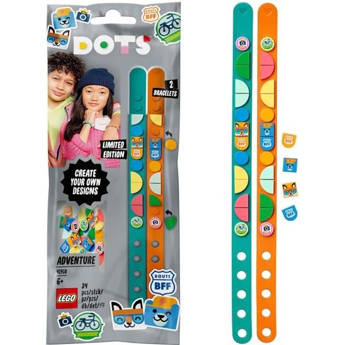 LEGO® DOTS 41918 Les Bracelets d'Aventure, Kit Création Bijoux DIY, Bricolage et Loisirs Créatifs pour Enfant, Déco pour Chambre
