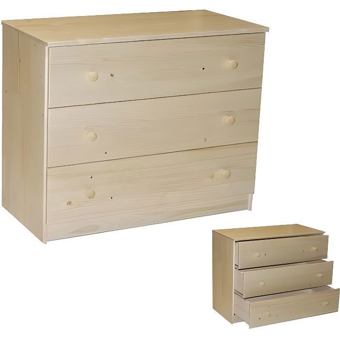 Commode PORTO 3 tiroirs - Vernis Naturel