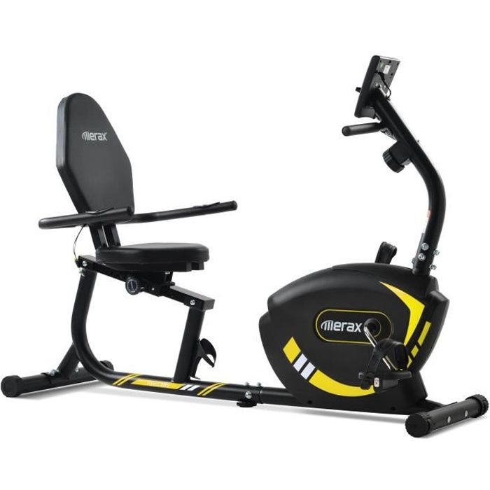 Vélo d'appartement semi-allongé, Vélo Couché Magnétique, 8 Niveaux de résistance Masse d'inertie 15kg, LCD+Capteurs de Pouls - Jaune