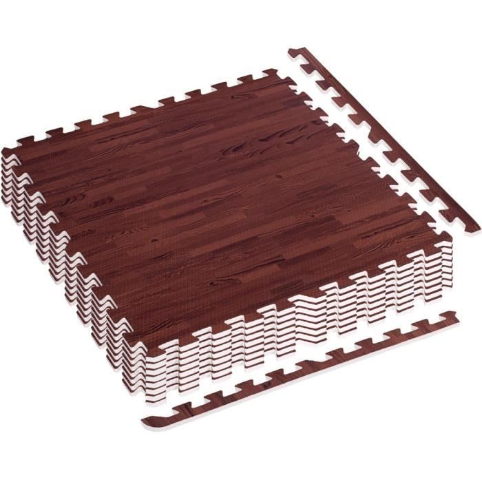 MOVIT® Tapis de protection pour le sol, 8 unités soit 3m², 60x60 cm, mousse EVA + 16 embouts pour musculation, fitness - Bois foncé