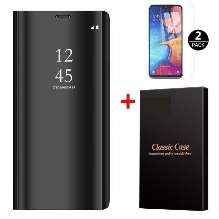 coque GALAXY A21S + 2x vitre verre trempé etui FLip cover samsung noir