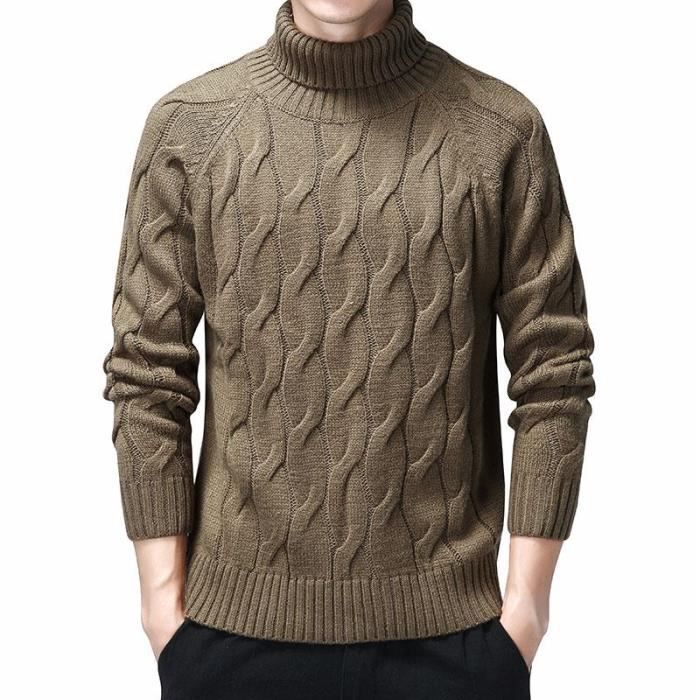 Pull Col Roulé Noir Hommes Épais Chaud Chandail
