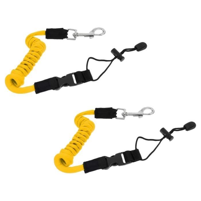 2 PièCes Jaune éLastique 55 Pouces - 140 Cm Kayak Canoë Pagaie Laisse SéCurité Bateau de PêChe Canne à PêChe Poteau Enroulé Longe