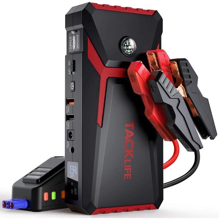 TACKLIFE T8 Démarreur de Batterie de Voiture Rouge, 12V Portable Démarrage de Voiture 18000mAh