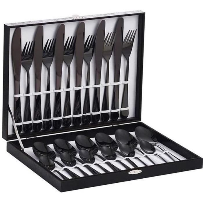 RY27608-Velaze, 24 Pièces Couteaux Fourchette Cuillères, Ménagère en Acier INOX Vaiselle Couverts Complet pour 6 Personnes- Noir