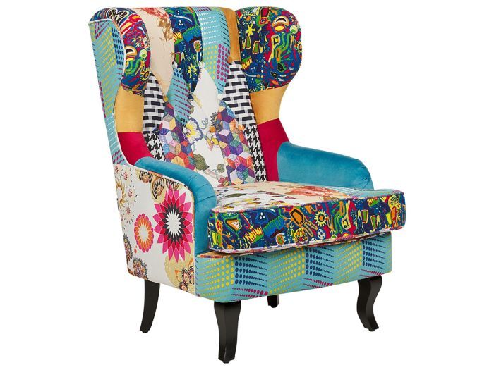 Fauteuil en tissu patchwork multicolore MOLDE Fauteuil en tissu patchwork multicolore MOLDE