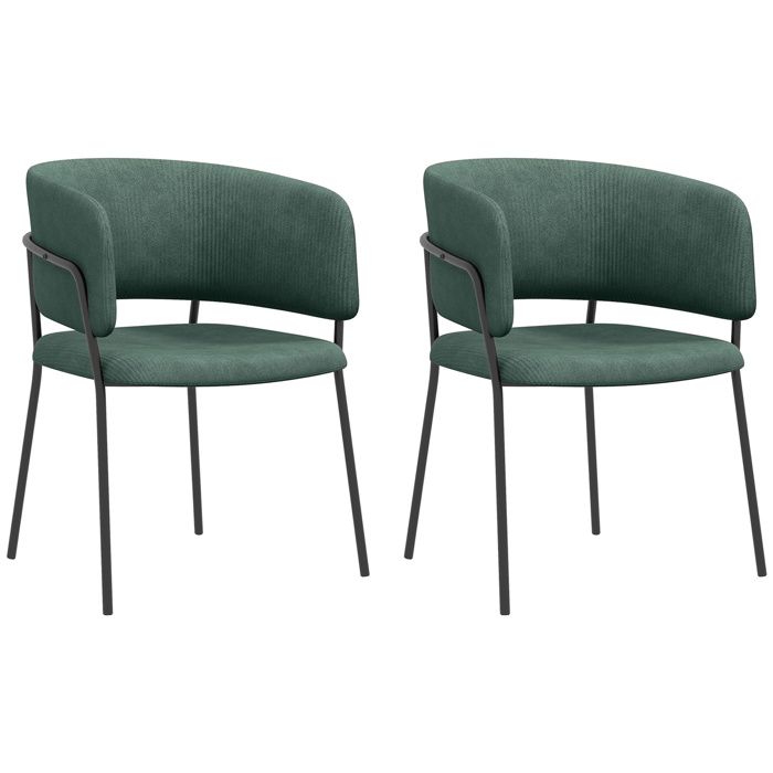 Lot de 2 chaises de salle à manger HOMCOM pieds en acier assise rembourrée en tissu aspect velours vert