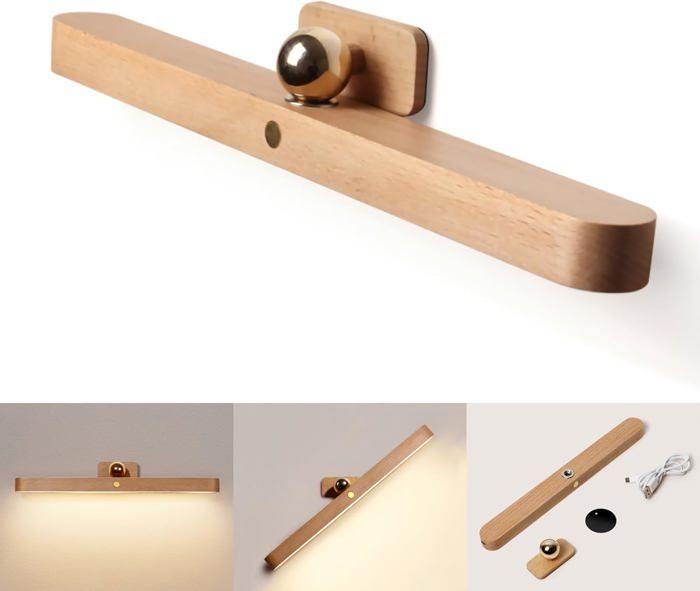 Lampe miroir salle de bain à LED applique murale en bois de 30 cm avec design magnétique lampe de miroir dimmable 4000K