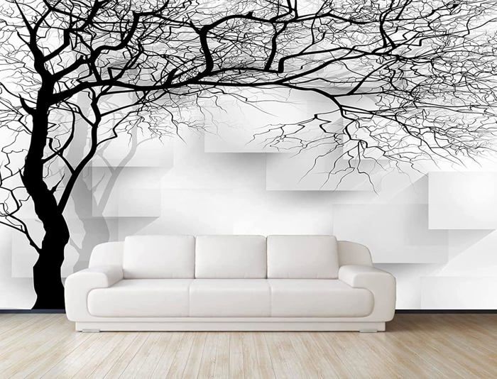 Papier Peint Panoramique 3D Arbre À Brindilles Noir Et Blanc Papier ...