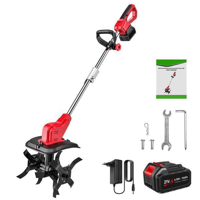 Motobineuse électrique Sans Fil 21V - 2 Batteries 4,0Ah, Moteur Sans Balais, Largeur 20 Cm, Profondeur 16 Cm