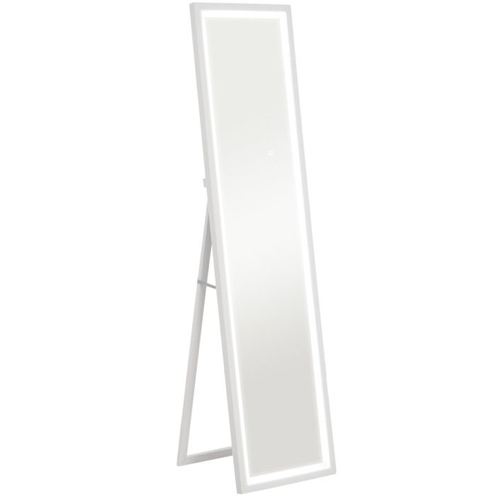 Grand miroir - HOMCOM - éclairage LED 3 couleurs - montage mural ou sur pied - rectangulaire - verre trempé MDF - 40x160cm - blanc