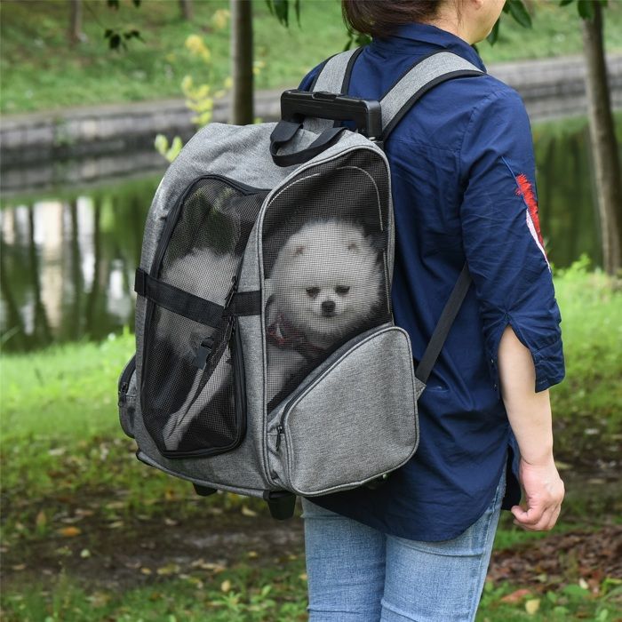WEIGULO Chariot pour chien 2 en 1 sac de transport et sac à dos pour animaux respirant tissu Oxford avec porte et fenêtre