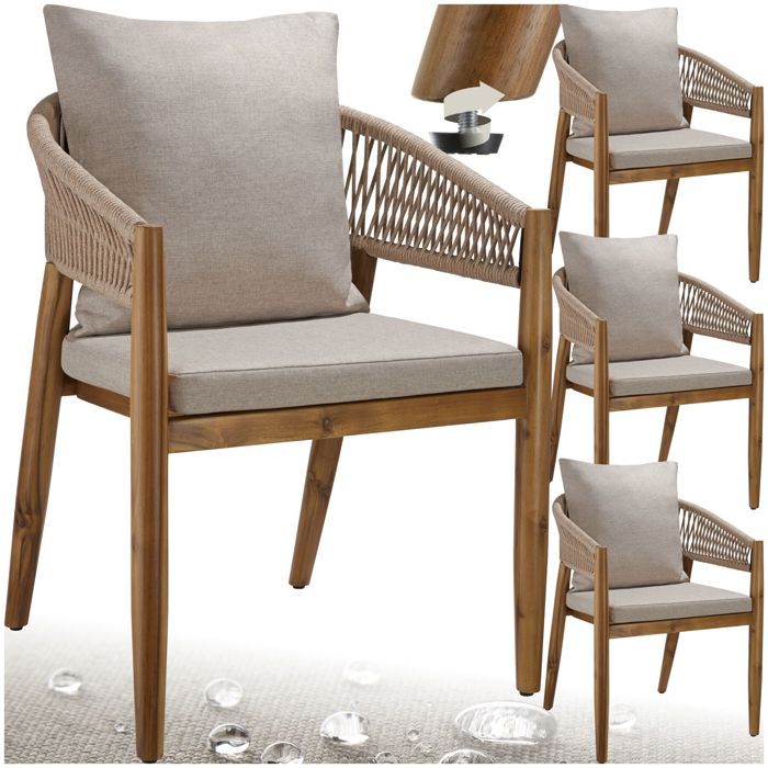 Chaise de jardin - TECTAKE - Lot de 4 MANACOR élégante et robuste bois dacacia massif résistantes aux intempéries - Sable Chaise de jardin - TECTAKE - Lot de 4 MANACOR élégante et robuste bois dacacia massif résistantes aux intempéries - Sable
