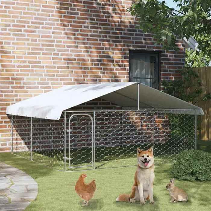 Chenil extérieur - vidaXL - 300x300x150 cm - Toit inclus - Acier galvanisé - Argent