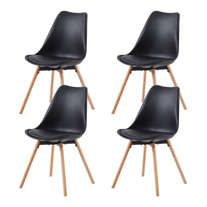 EGGREE Chaise Salle a Manger Lot de 4 Chaise Scandinave Cuisine Lot de 4 Moderne Rembourrées avec Pieds en Bois Massif Noir EGGREE Chaise Salle a Manger Lot de 4 Chaise Scandinave Cuisine Lot de 4 Moderne Rembourrées avec Pieds en Bois Massif Noir