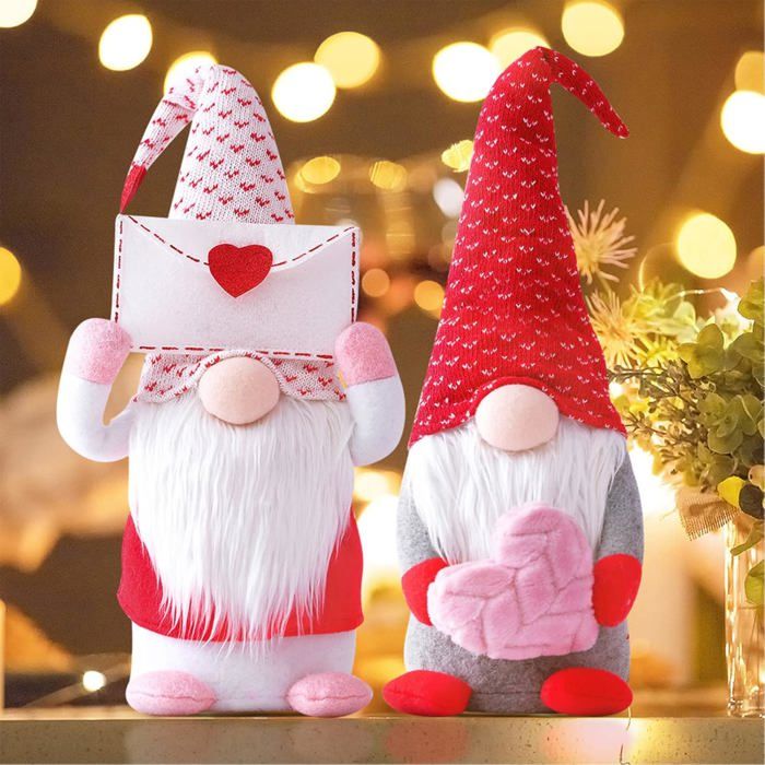 Set De 2 Nains De Saint-Valentin – Peluche Lumineuse Cœur – Couple Mr & Mrs – Décoration Romantique