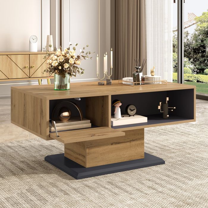 Table basse moderne - MODERNLUXE - 100x50x465 cm - Rangement double face - Étagères ouvertes - Naturel