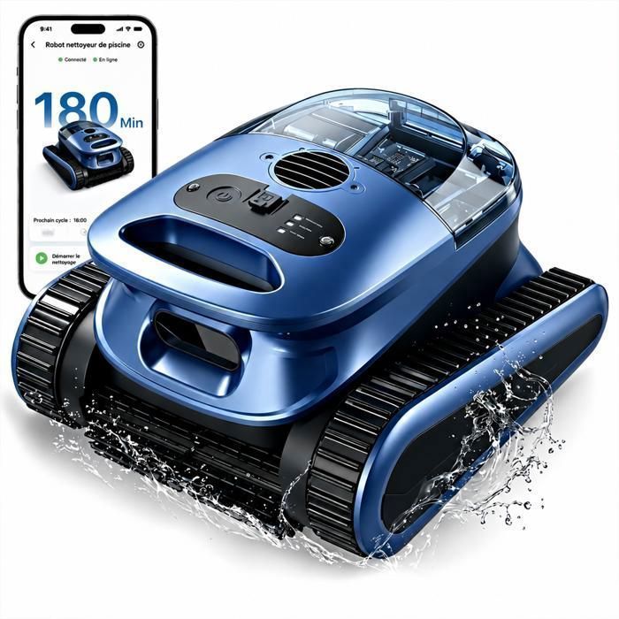 Robot Piscine Sans Fil Nettoyage du Fonddes Parois et de la Ligne d Eau180Min & 200m² dAutonomie avec APP 180W/45000PaBac 3 L