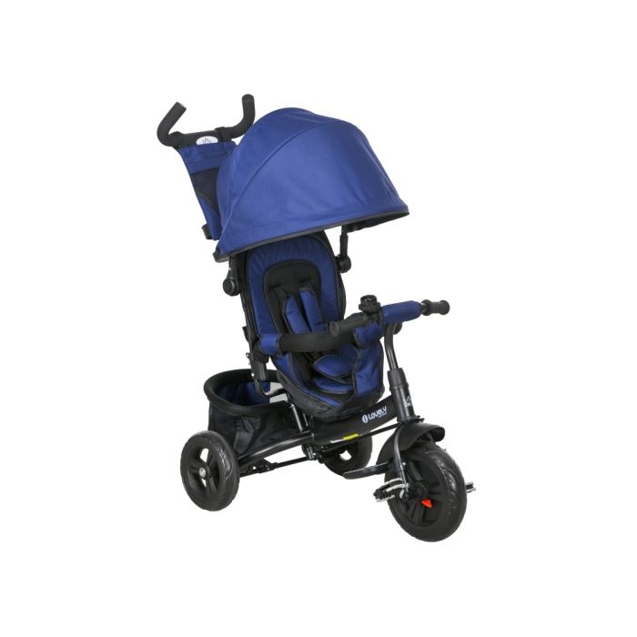 6 in 1 Kids Trike Push Bike with Push Handle Canopy 5-point Safety Belt Storage Footrest Brake for 1-5 Years Dark Blue