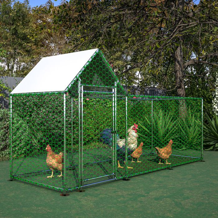 Comparer les prix de Enclos poulailler grillagé 303x107x152 m avec toit PE imperméable et porte verrouillable Métal Argent