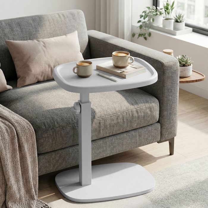 Bout de canapé Réglable en Hauteur en Forme de C pour Salon ou Chambre 30 x 40 x 69 cm Blanc