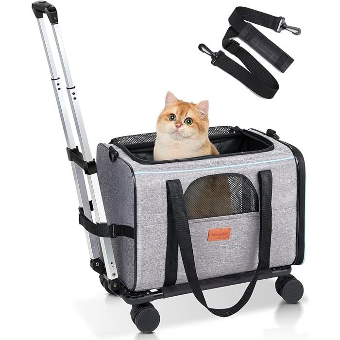 Sac de Transport à roulettes pour Chat approuvé par Les compagnies aériennes pour Petits Chiens Gris L 43 L 43  PANIER DE TRANSPORT