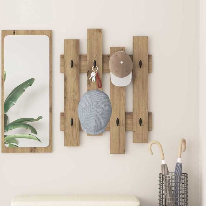 Marron Étagère Dentrée - design mural - Magnifique Porte-manteau mural Chêne artisanal 60x3x82cm CL2205562