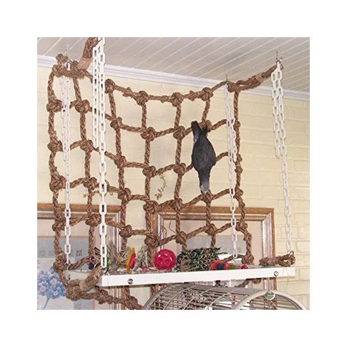 Hamac pour oiseaux avec corde en coton，filet descalade(taille M épaisse avec crochet 40*40cm)40cmHa