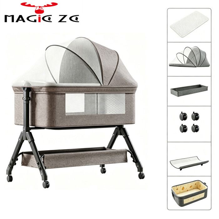 Magic ZC lit bébé cododo évolutif 3 hauteurs + 3 modes inclinaison 5° anti RGO roulettes silencieuses 0-2ans kaki