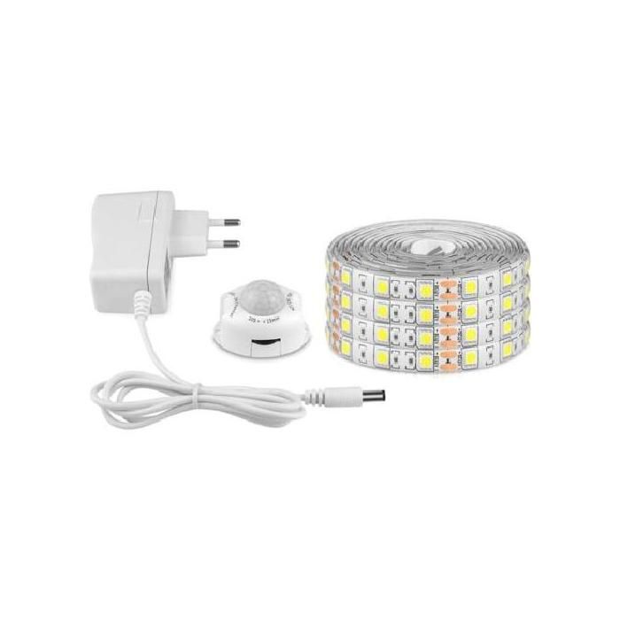 Ruban LED avec détecteur de mouvement – Bande flexible autocollante IP65 étanche – 12V – 5M blanc chaud pour intérieur