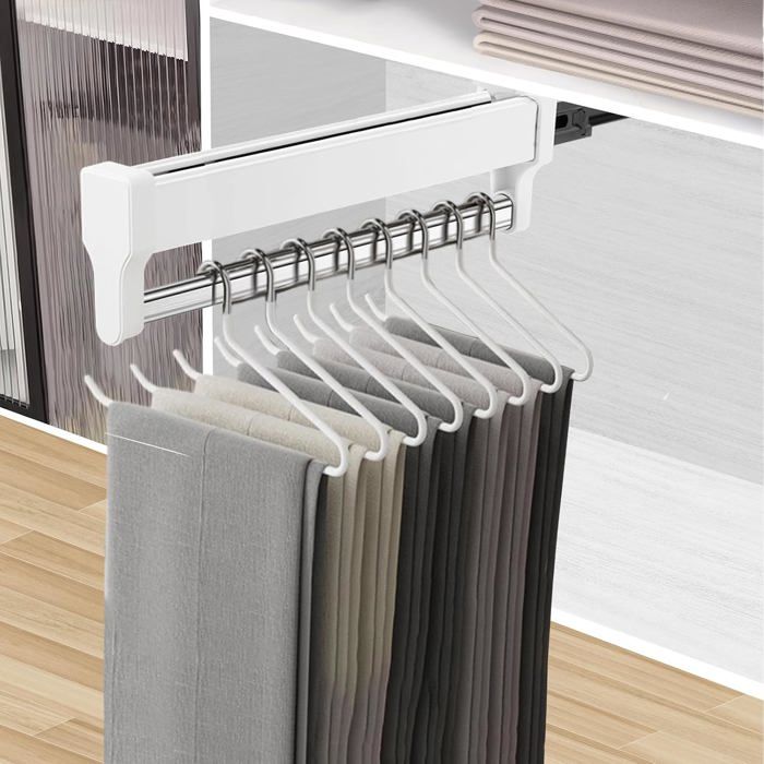 Tringle à vêtements télescopique extensible - acier et plastique 447 mm charge 25 kg finition blanche gain de place