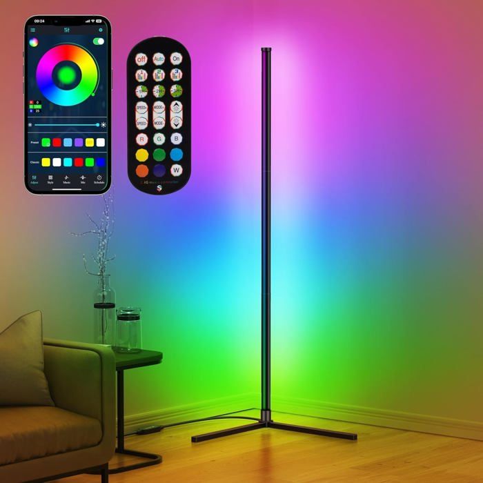 Lampadaire LED sur pied 130 cm 16 millions de couleurs RGB télécommande et appli synchronisation musicale alliage daluminium
