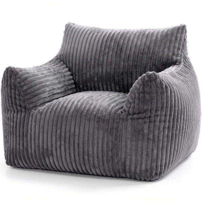 Fauteuil paresseux 1 place fauteuil de sol en velours côtelé pouf géant mousse haute densité épaisseur jusqu’à 40 cm Gris