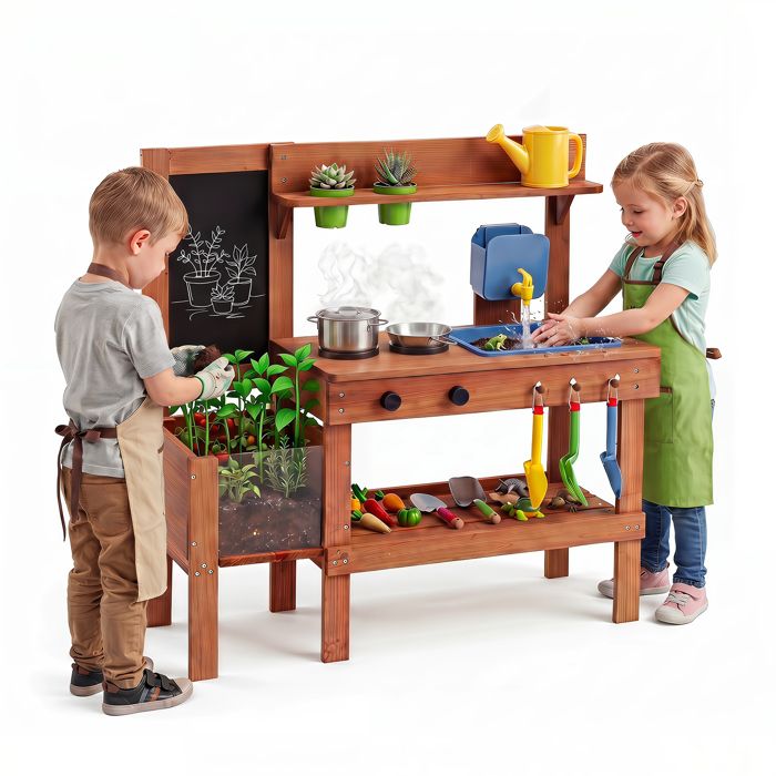 Cuisine Enfant Extérieur COSTWAY 13 Accessoires - Bac de Culture Évier Robinet et Réservoir d’Eau Tableau Noir pour 3Ans+ Cuisine Enfant Extérieur COSTWAY 13 Accessoires - Bac de Culture Évier Robinet et Réservoir d’Eau Tableau Noir pour 3Ans+