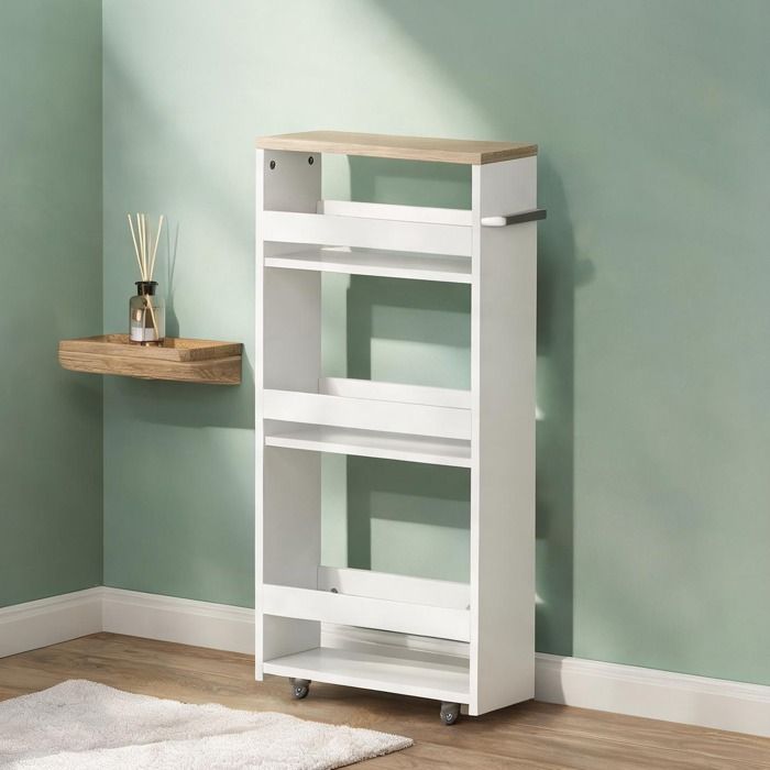 Colonne De Salle De Bain Armoire De Salle De Bain - Storage Cabinets with Blanc MDF and 18.9 x 5.9 x 31.5 in roulettes et poignée