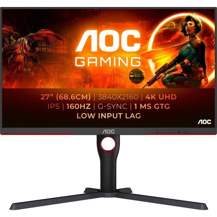 Ecran PC Gamer - AOC - 27 - UHD - 160Hz - Dalle Fast IPS - 1ms - Ajustable en hauteur - U27G3X/BK