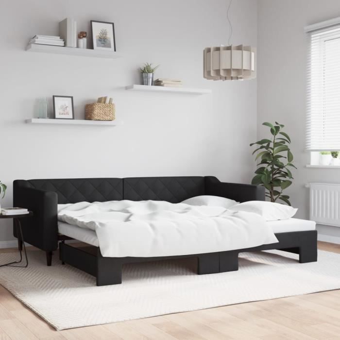 Lit Coulissant Noir Bois De Pin Massif 2x 90x200  Cm - Lit De Jour Lits De Jour Home Living 83212481