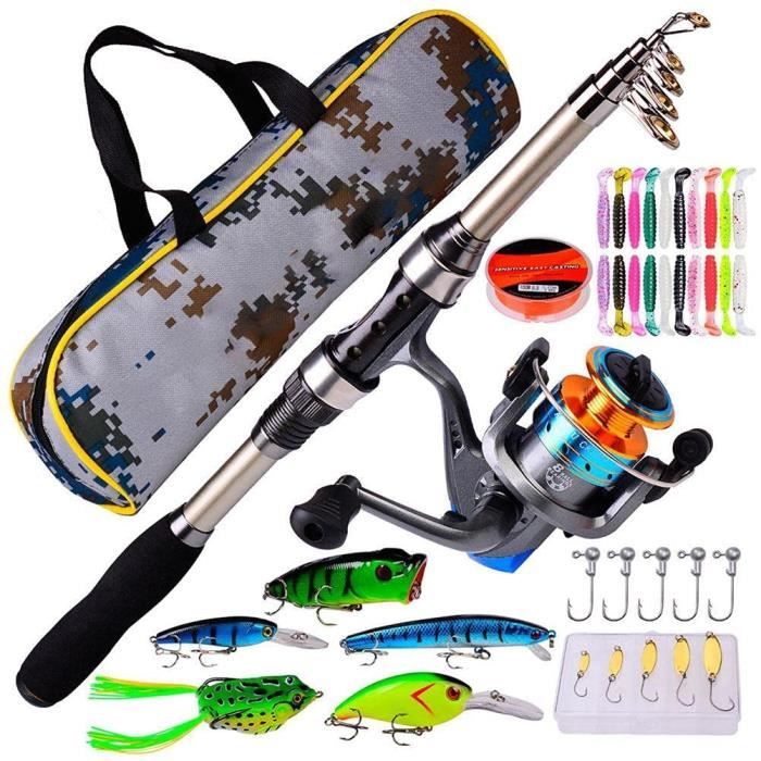 Canne à pêche enfant, portable 1,2 mètres ensemble de canne à pêche  télescopique et moulinet combo kit complet avec spincast - Cdiscount Sport