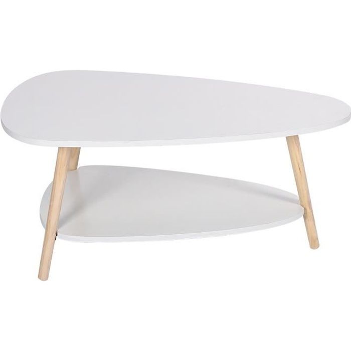 Table basse ovale - Pieds en hêtre - Style scandinave et moderne - Blanc - 97x51x38cm