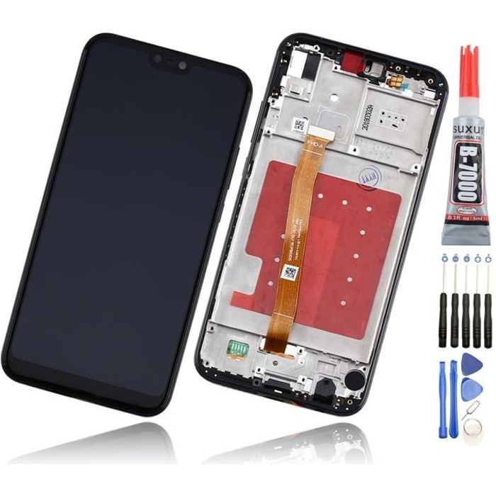 ecran lcd pour huawei p20 lite vitre tactile avec chassis noir kit outils colle b7000 cdiscount telephonie