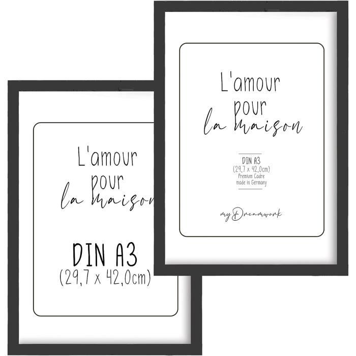 Lot De 2 Cadres Photo A4 Noirs 21x29,7 Cm - Plexiglas Incassable Moderne
