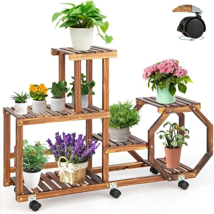 Support pour plantes en bois, étagère pour plantes à 3 niveaux, présentoir  pour pots de fleurs, pour intérieur et extérieur 
