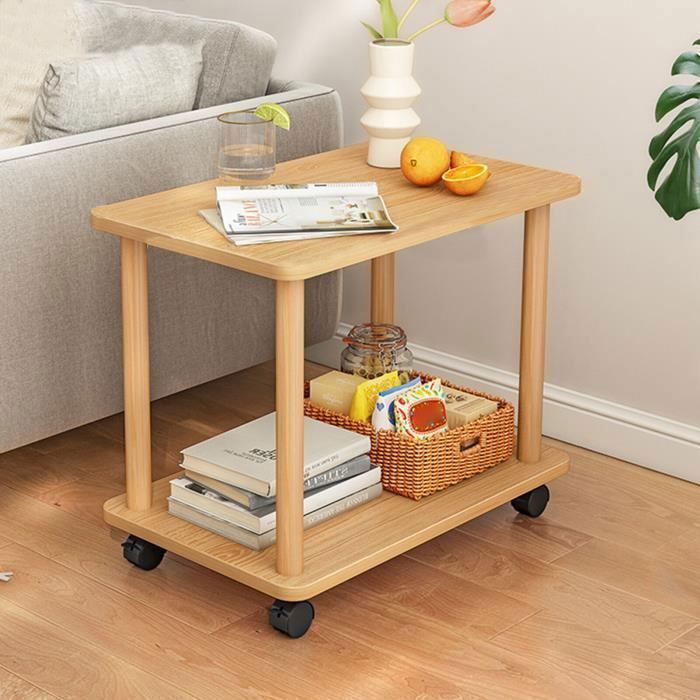 Tables Basse-Table dappoint Canapé à 2 étages et étagère ouverte-360 degrés en bois massif